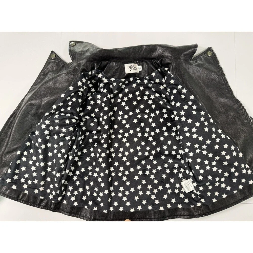 Lola + The Boys Girls Faux Leather Moto Jacket Size 8 Black Rainbow